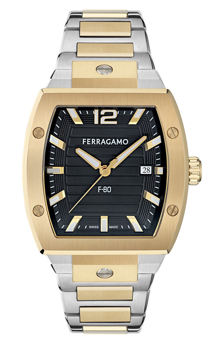 FERRAGAMO F-80 Tonneau Two-Tone Bracelet Watch, 42mm, Main, color, Two Tone