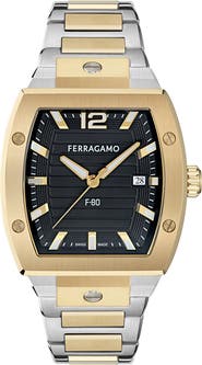 FERRAGAMO F-80 Tonneau Two-Tone Bracelet Watch, 42mm