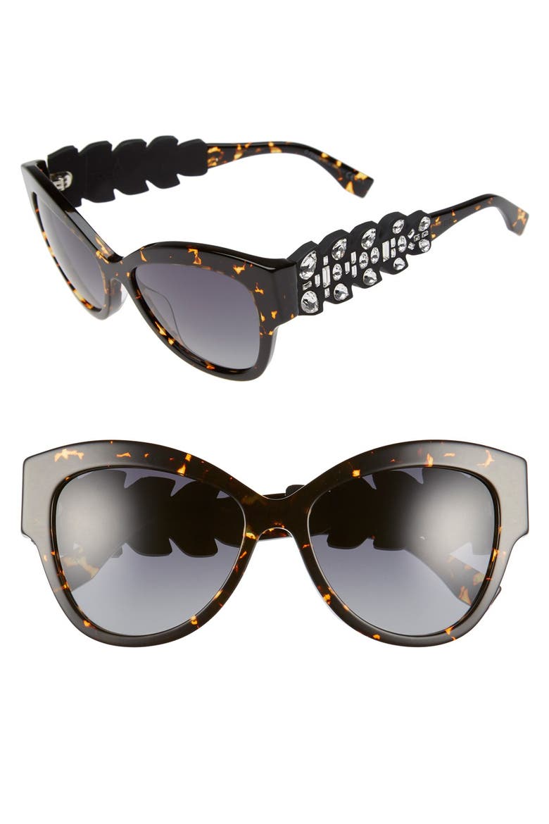55mm Crystal Encrusted Sunglasses, Main, color, HAVANA/ SPOTTED BLACK