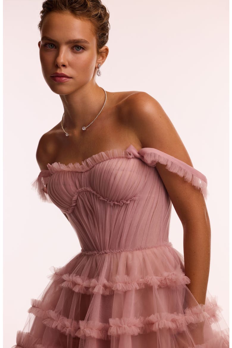 Fitted Tulle Mini Dress With Ruffles for Special Occasions, Alternate, color, Misty Rose
