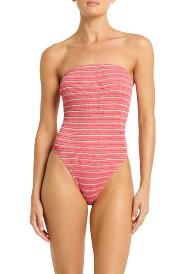 Bondeye Bond-eye Fane Metallic Strapless One-piece Swimsuit In Pink