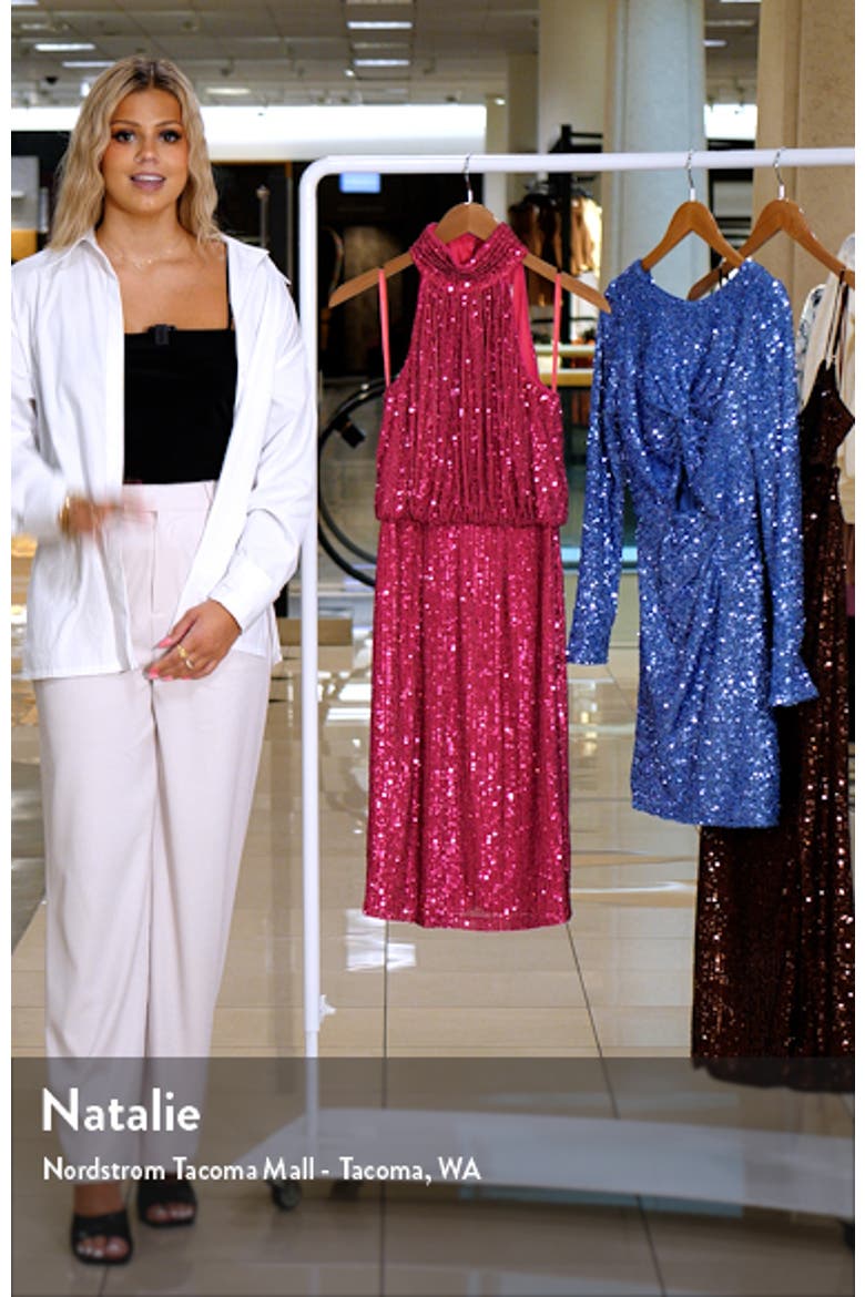 Sequin Mock Neck Cocktail Dress video