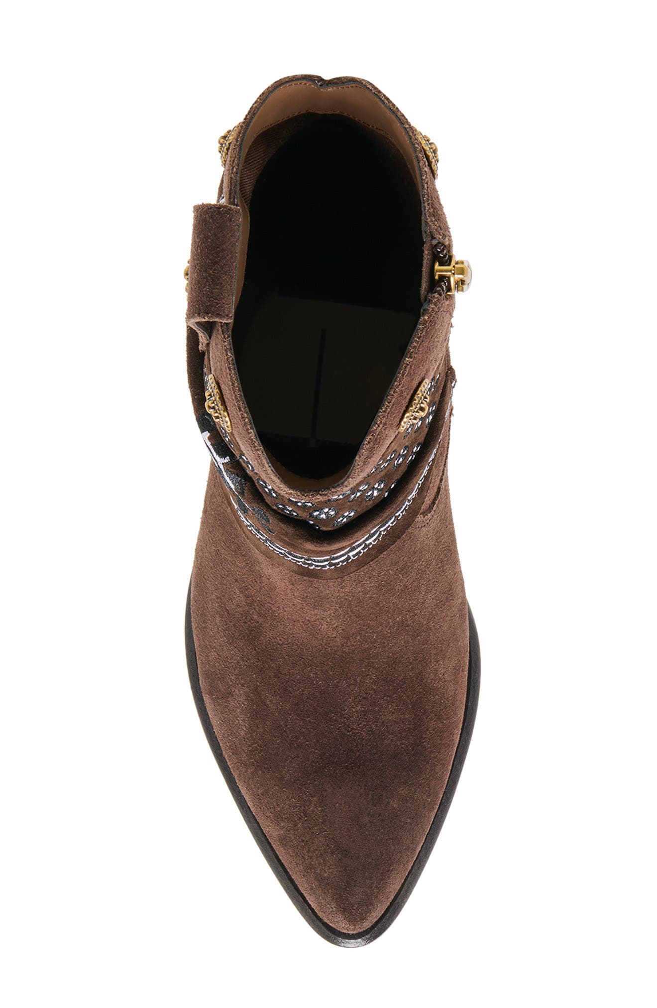 Mekala Embroidered Bootie, Alternate, color, DARK BROWN SUEDE
