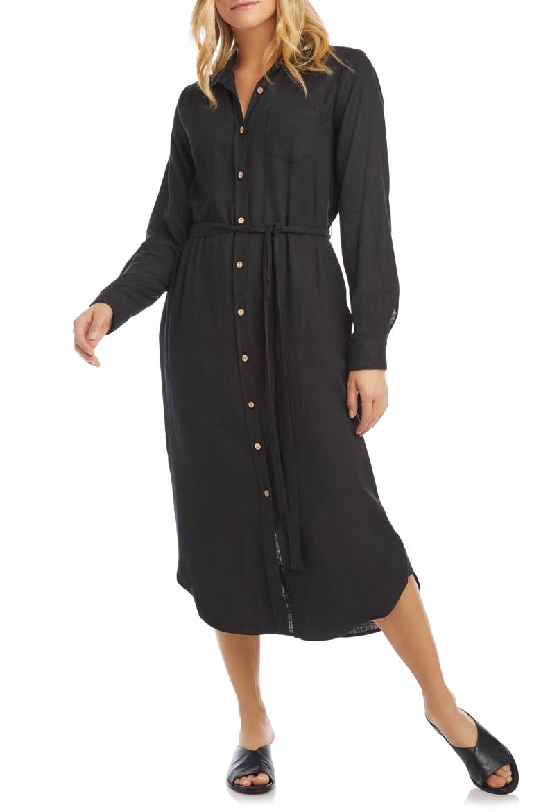 Long Sleeve Shirtdress, Main, color, BLACK