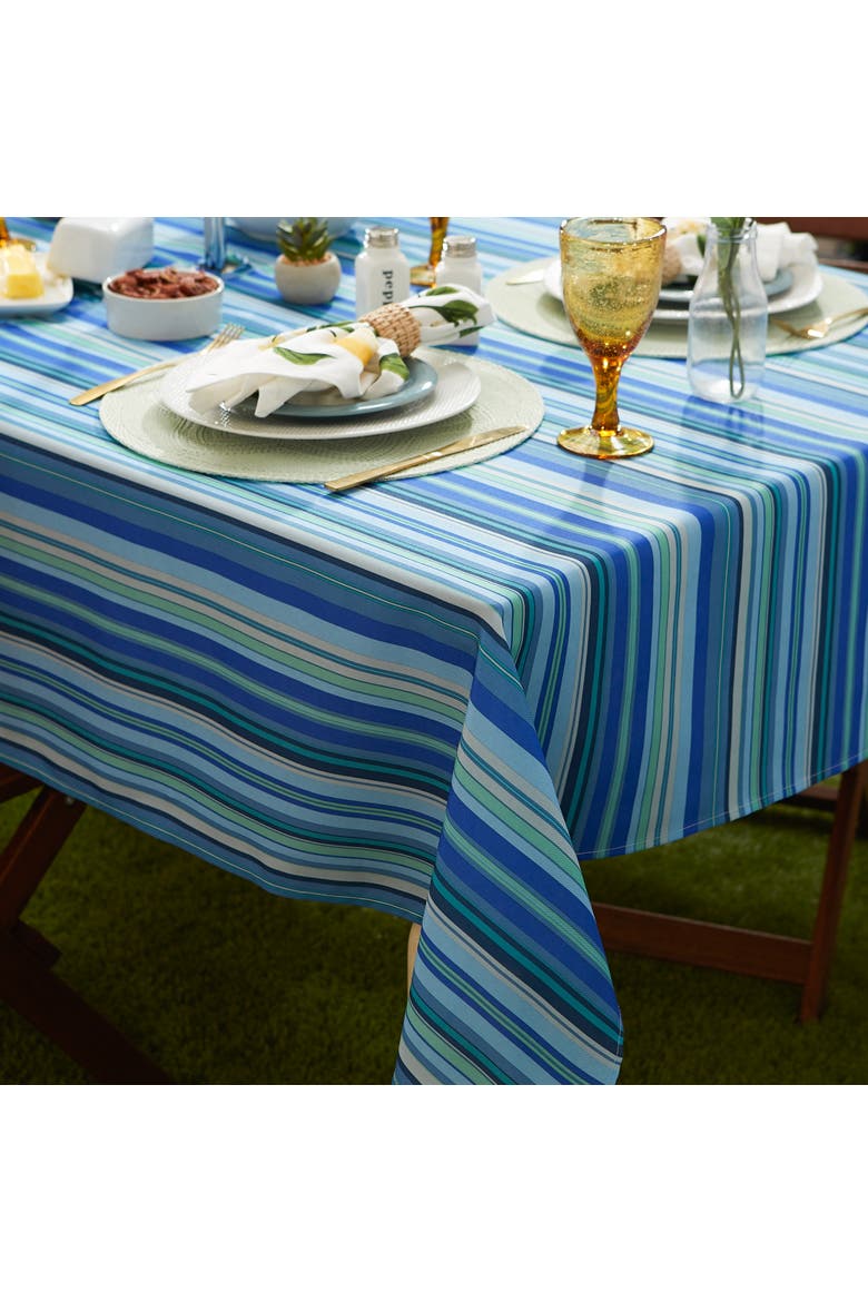 Outdoor Printed Tablecloth 60 Round, Alternate, color, Blue Ocean Stripe