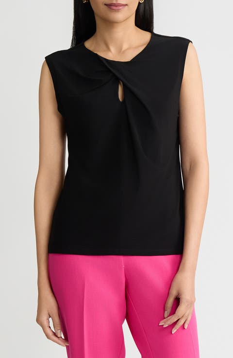 Keyhole Twist Neck Cap Sleeve Top (Petite)