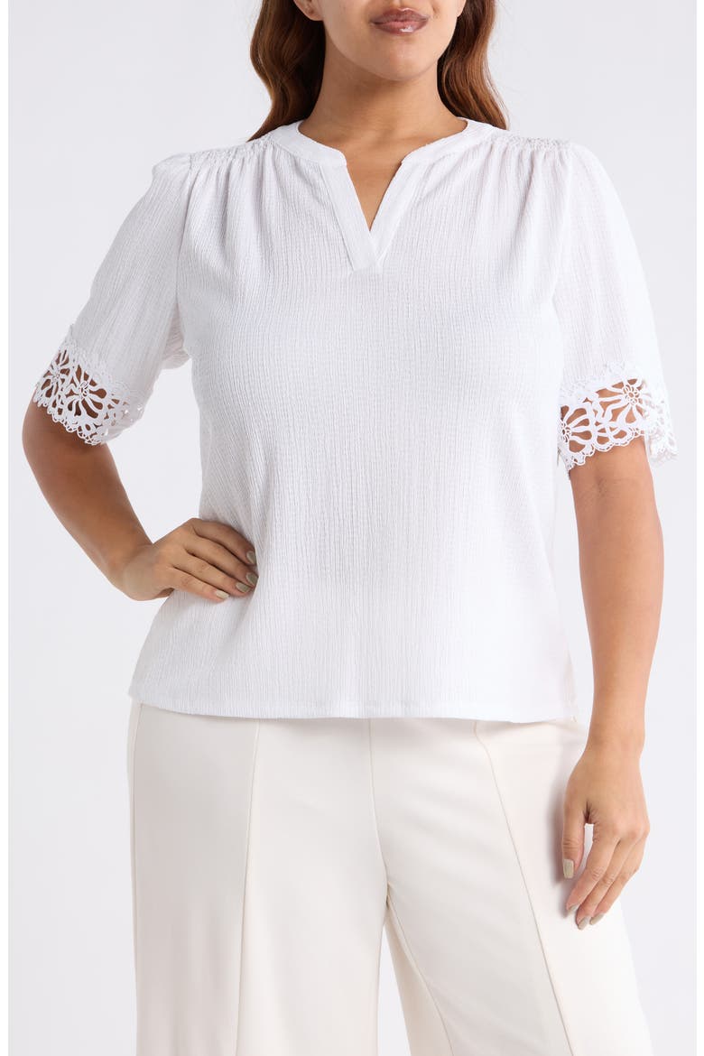Crepe Lace Trim Top, Main, color, CRISP WHITE