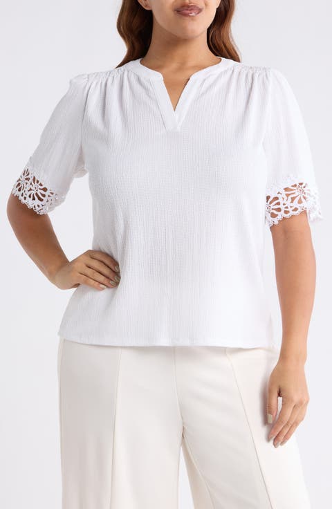 Crepe Lace Trim Top (Plus)