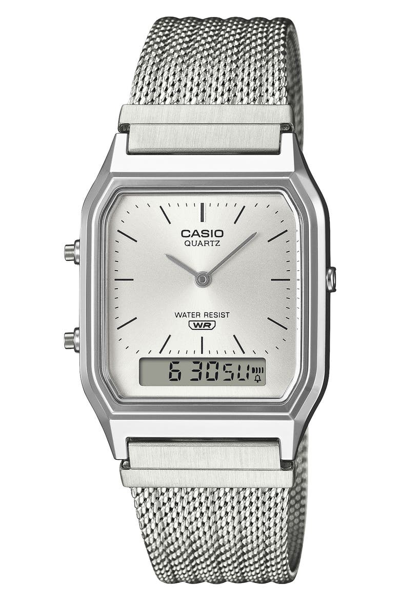 Vintage Analog/Digital Bracelet Watch, 38.8mm × 29.8mm, Main, color, SILVER