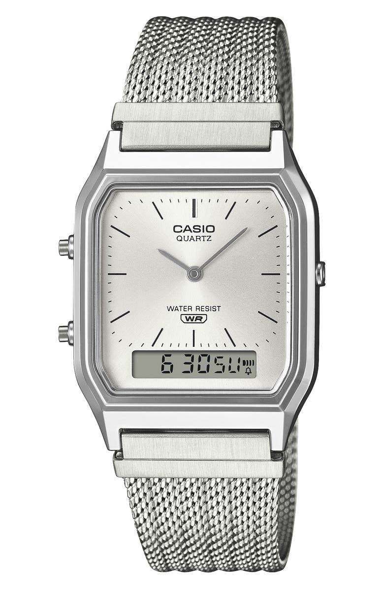 CASIO Vintage Analog/Digital Bracelet Watch, 38.8mm × 29.8mm, Main, color, Silver