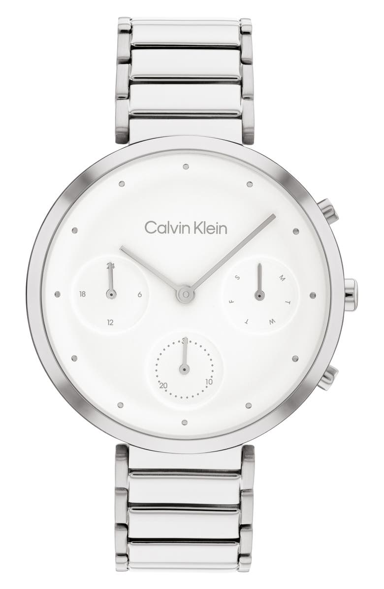 Calvin Klein Minimalistic T-Bar Mesh Bracelet Watch, 36.5mm, Main, color, Silver