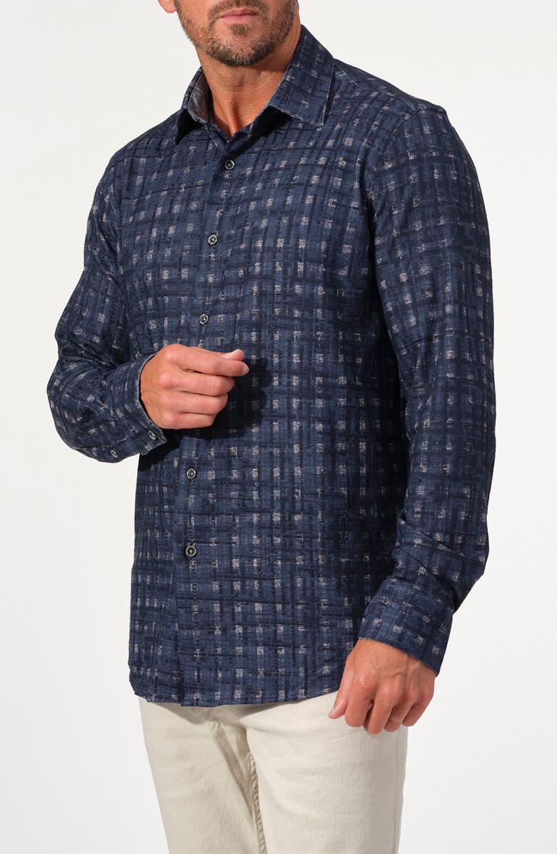 STUDIO GARNET LOS ANGELES Jacquard Knit Shirt, Alternate, color, Oat/Blue