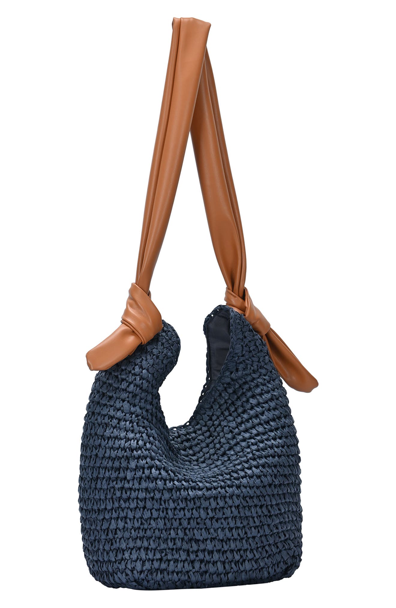 Straw Hobo with Faux Leather Trim, Alternate, color, BLUE-CAMEL