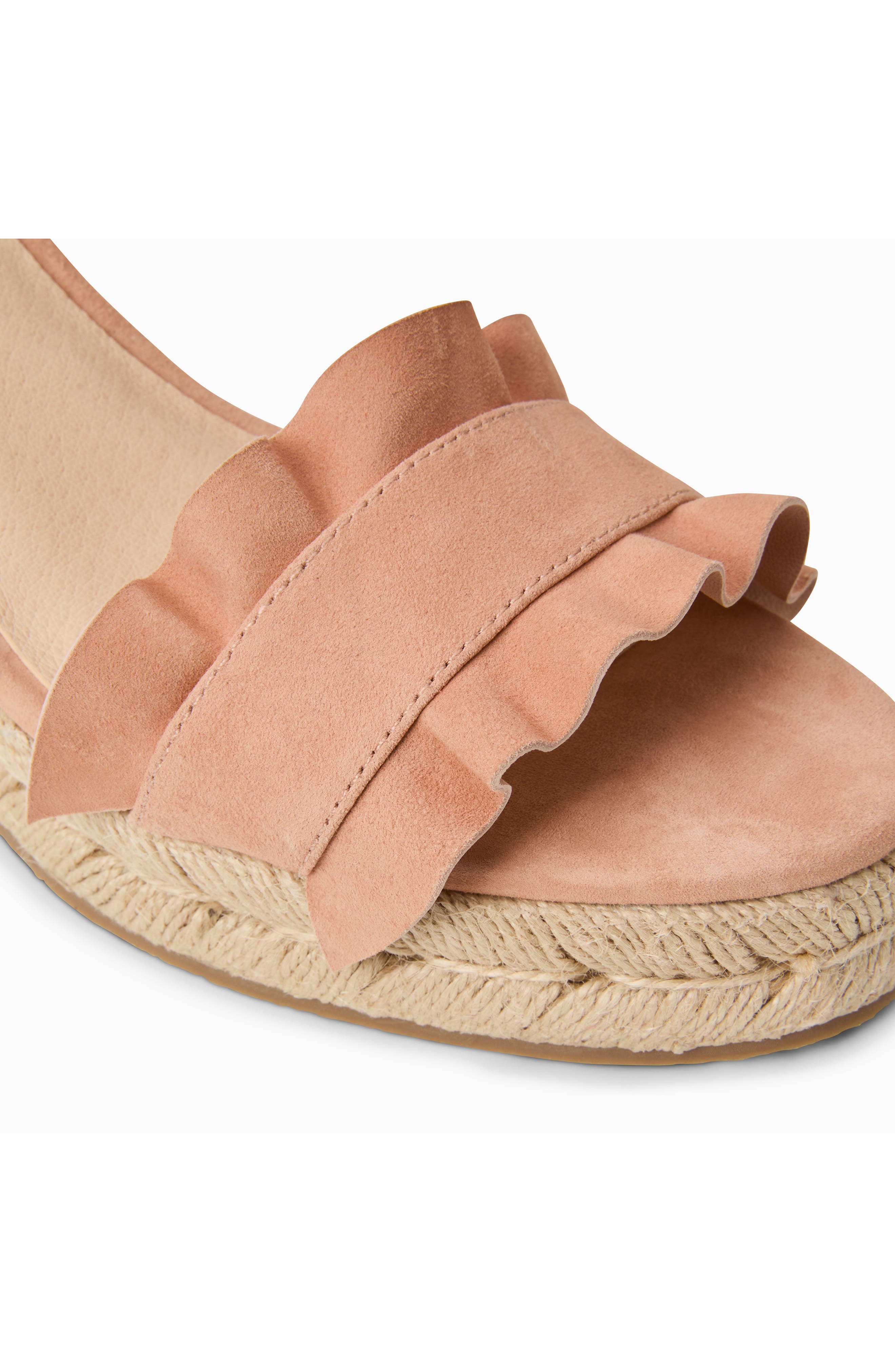 Rozette Ruffle Espadrille Ankle Strap Platform Wedge Sandal, Alternate, color, TOAST
