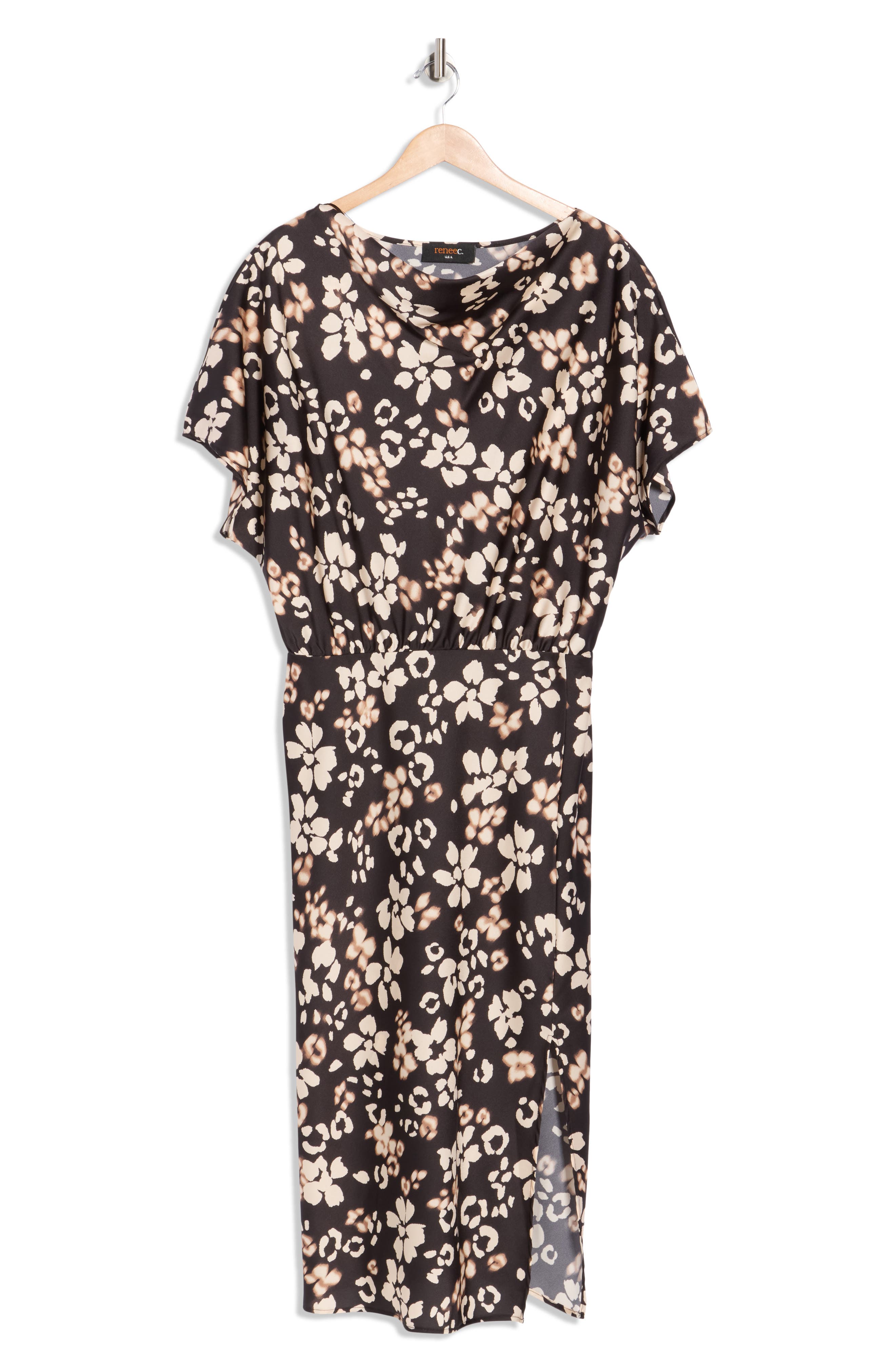 Renee C Floral Short Sleeve Satin Midi Dress