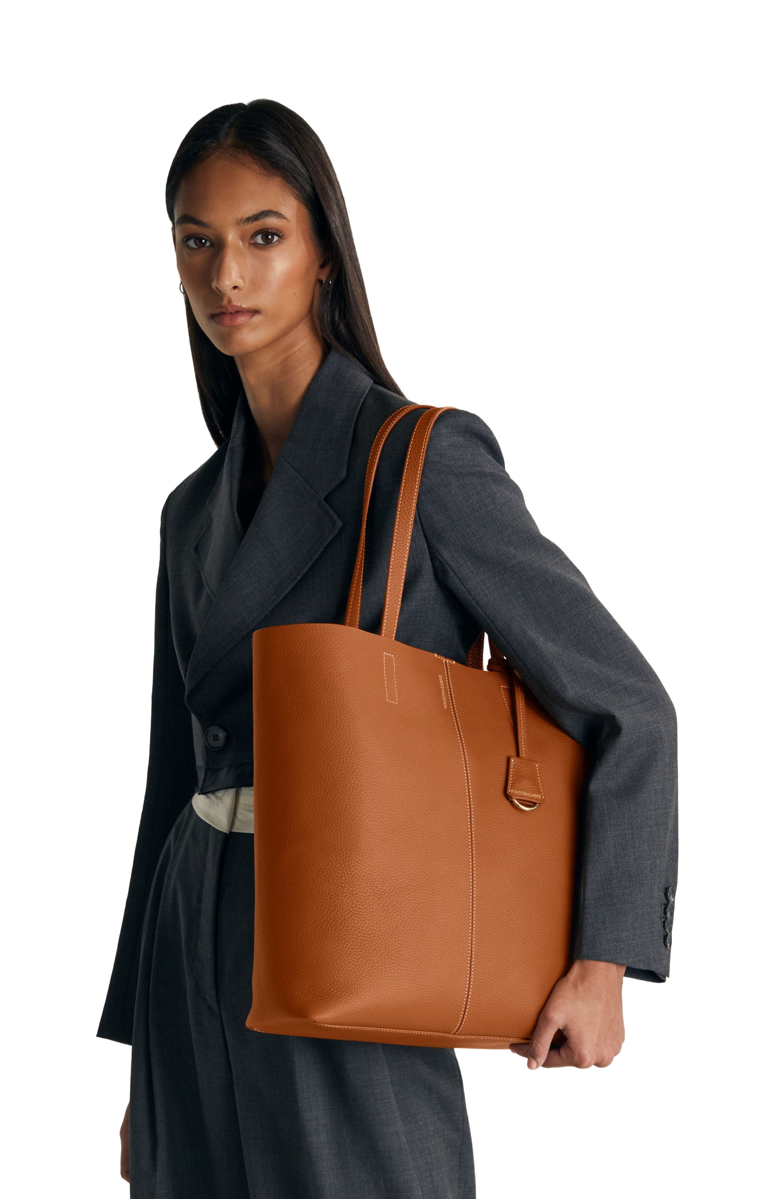 MAISON de SABRÉ Tall Leather Soft Tote, Alternate, color, Pecan Nude