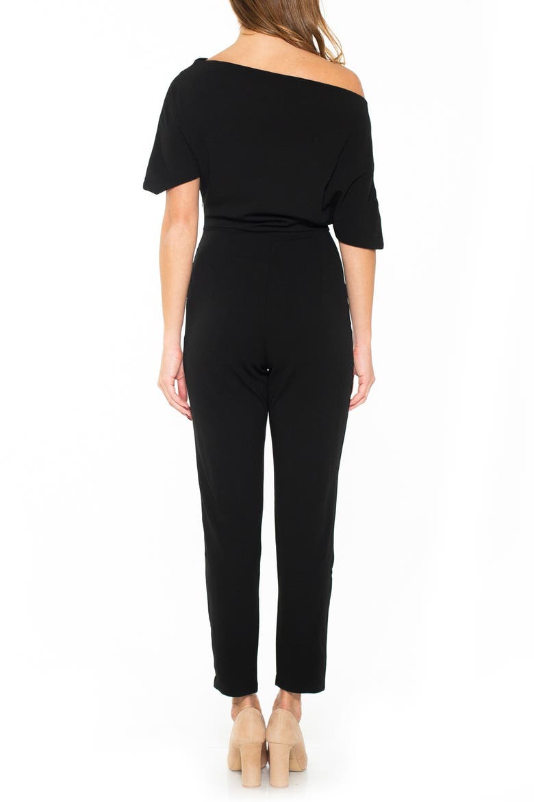 Draped One-Shoulder Jumpsuit, Alternate, color, BLACK