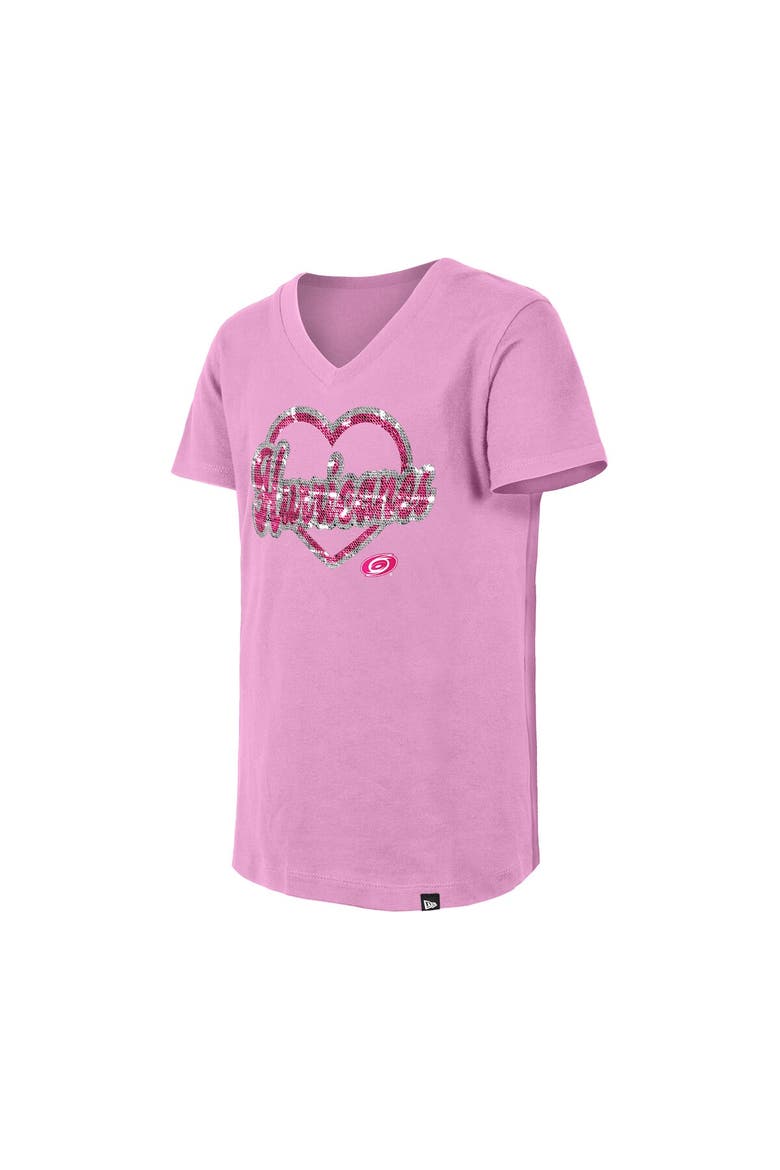 Girl's Youth New Era  Pink Carolina Hurricanes Flip Sequin V-Neck T-Shirt, Alternate, color, Pink