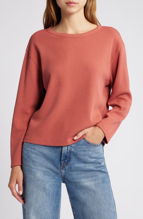 Shrunken Crop Boxy Thermal Crewneck Top