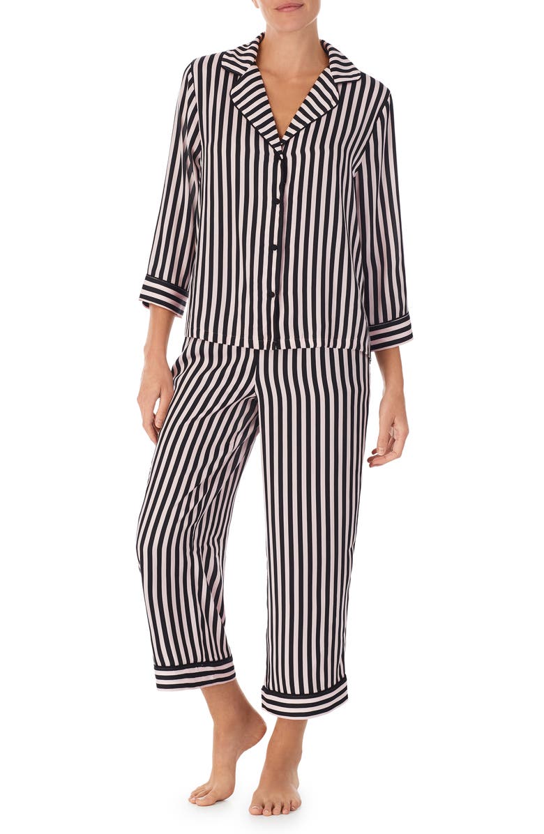 Kate Spade New York print three-quarter sleeve crop pajamas, Main, color, 