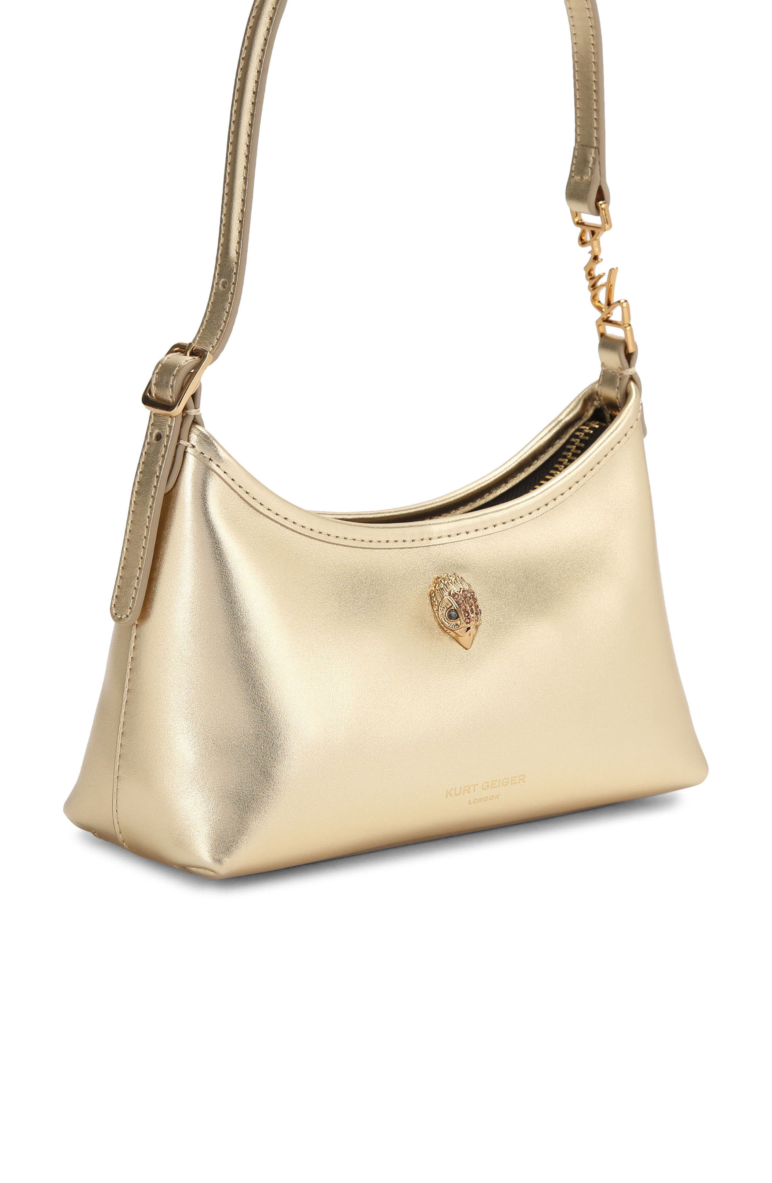 Kurt Geiger London Kurt Sling Metallic Leather Shoulder Bag, Alternate, color, Gold