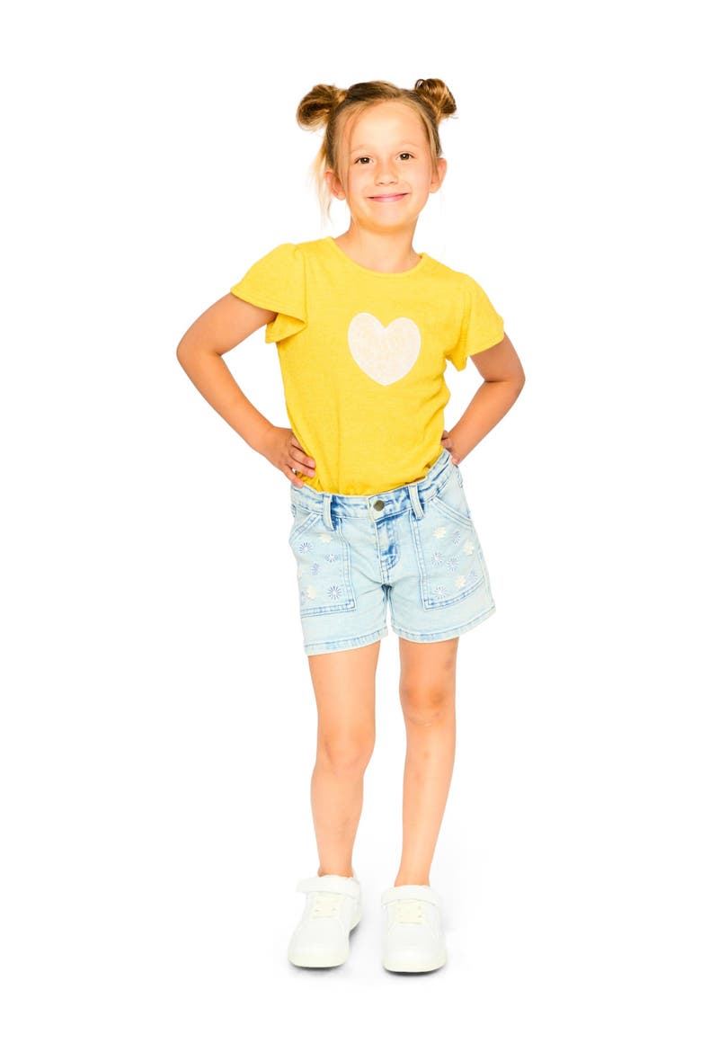 Embroidered Daisies Denim Shorts, Alternate, color, Light Blue Denim