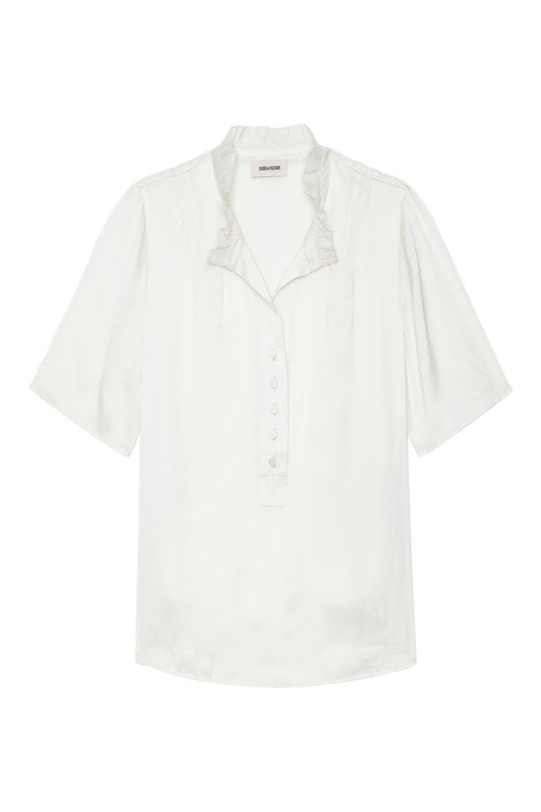 Topher Ruffle Neck Satin Popover Top, Alternate, color, FLAKE