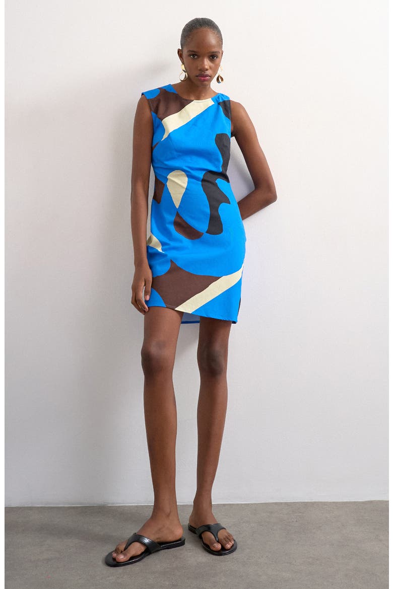 Sleeveless Open Back Cotton & Linen Minidress, Main, color, BLUE