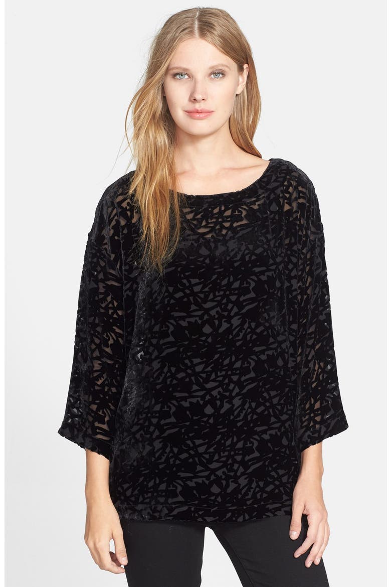 'Velvet Vines' Bateau Neck Boxy Top, Main, color, BLACK