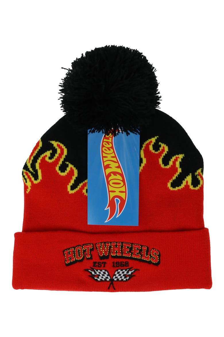 Kids' Hot Wheels Beanie & Gloves Set, Alternate, color, BLACK/ RED MULTI