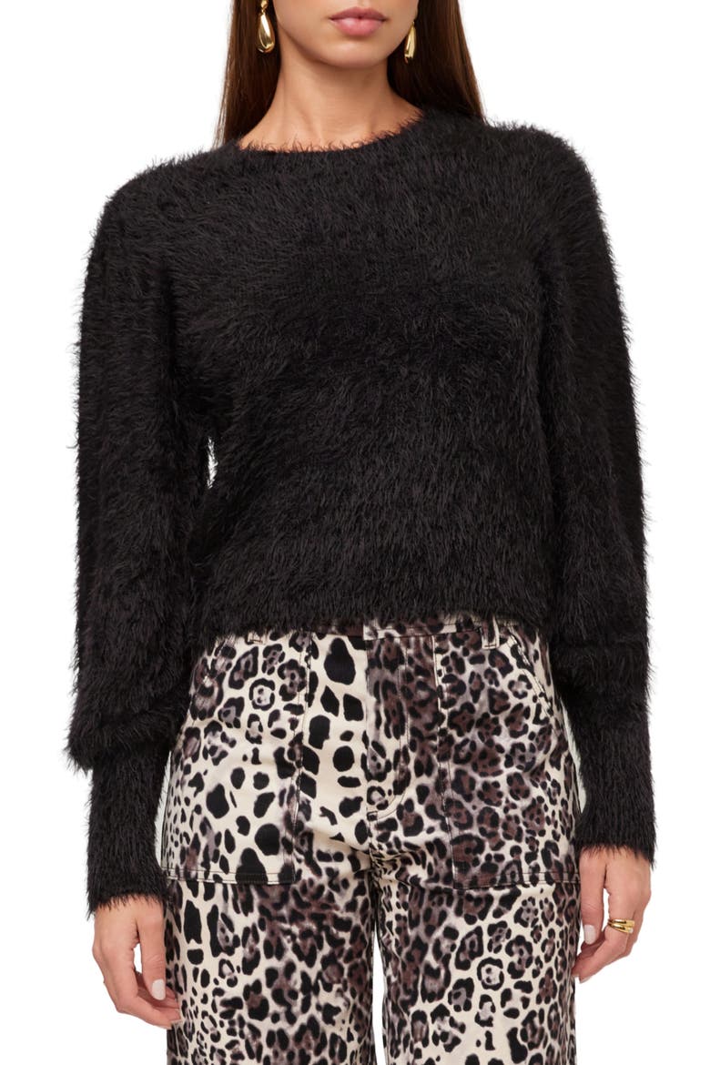 Lia Shirred Sleeve Sweater, Main, color, BLACK