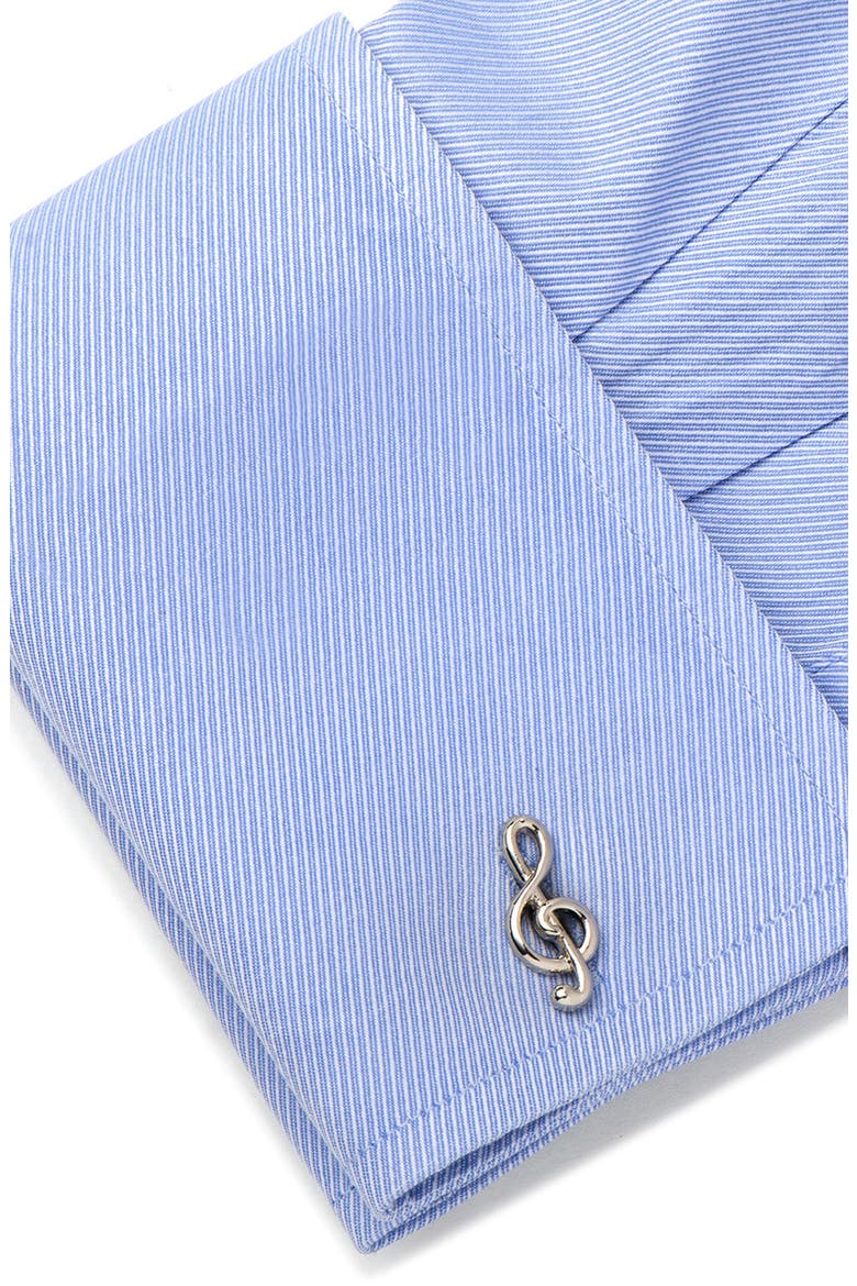Music Notes Lapel Pin & Cuff Links Set, Alternate, color, SILVER