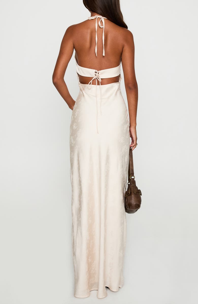 Princess Polly Limosina Halter Satin Gown, Alternate, color, Champagne