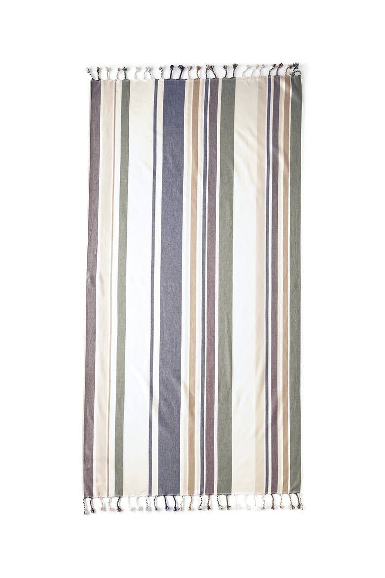Turkish Cotton Beach Towel, Main, color, Brown/Green Multi Stripe
