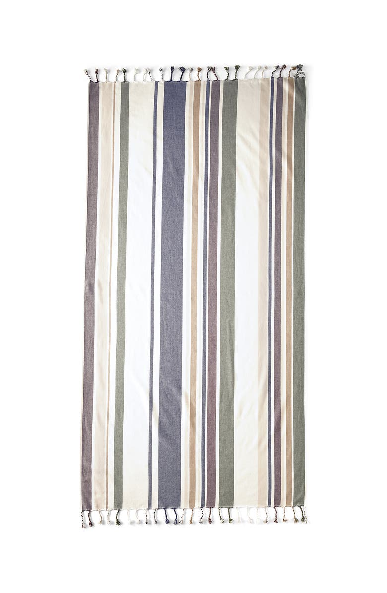 Lands' End Turkish Cotton Beach Towel, Main, color, Brown/Green Multi Stripe
