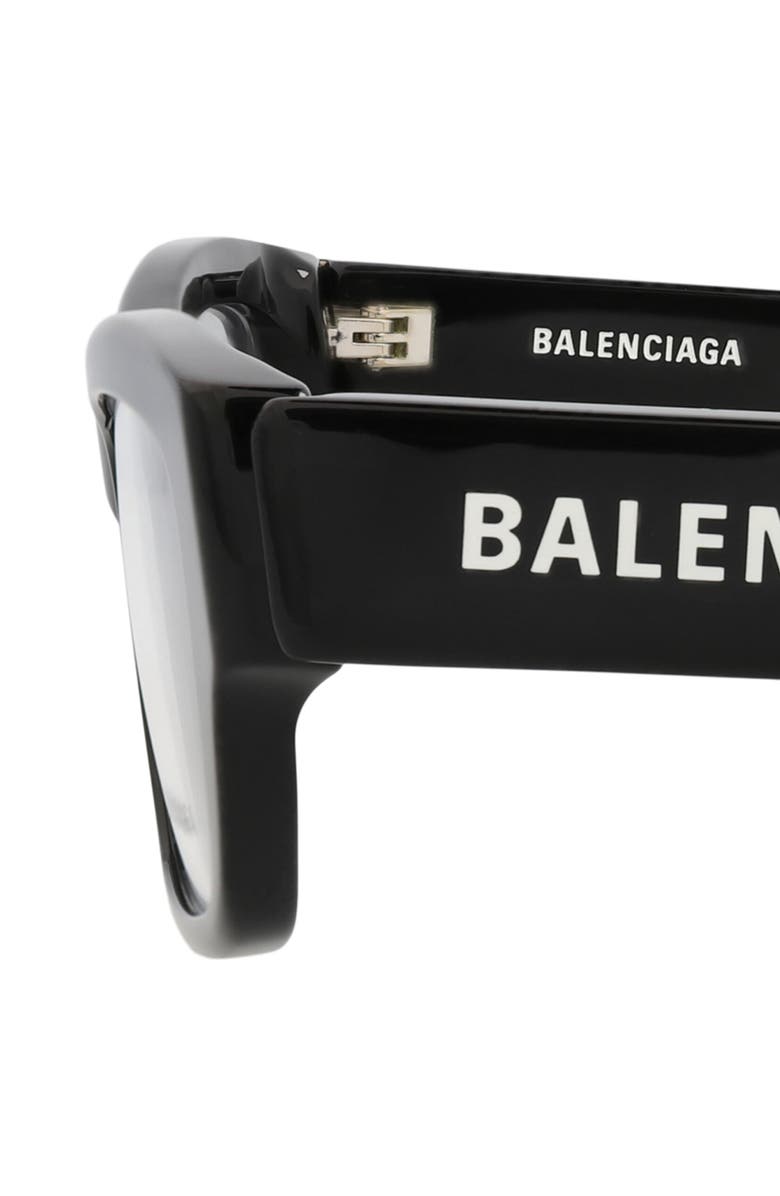 Balenciaga 54mm Rectangular Optical Glasses, Alternate, color, Black Black Transparent