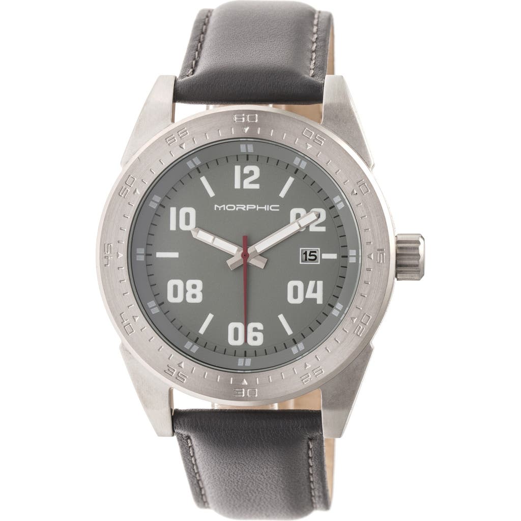 Morphic M63 Series Leather-band Watch W/date In Silver/grey