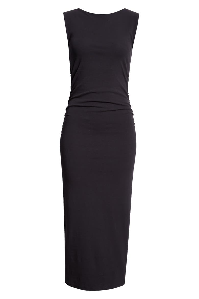 Charissa Sleeveless Stretch Cotton Midi Dress, Alternate, color, BLACK
