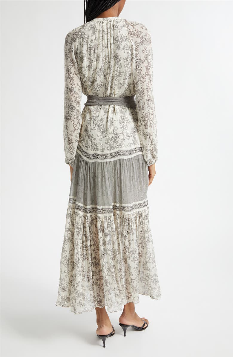 Ramy Brook Halley Mixed Print Long Sleeve Silk Dress, Alternate, color, Bone/ Black Floral