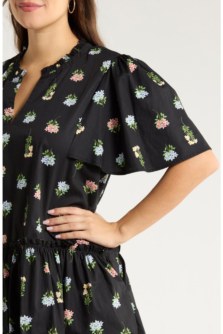 Mayrel Floral Rockabye Cotton Trapeze Dress, Alternate, color, BLACK-CORAL-GREEN