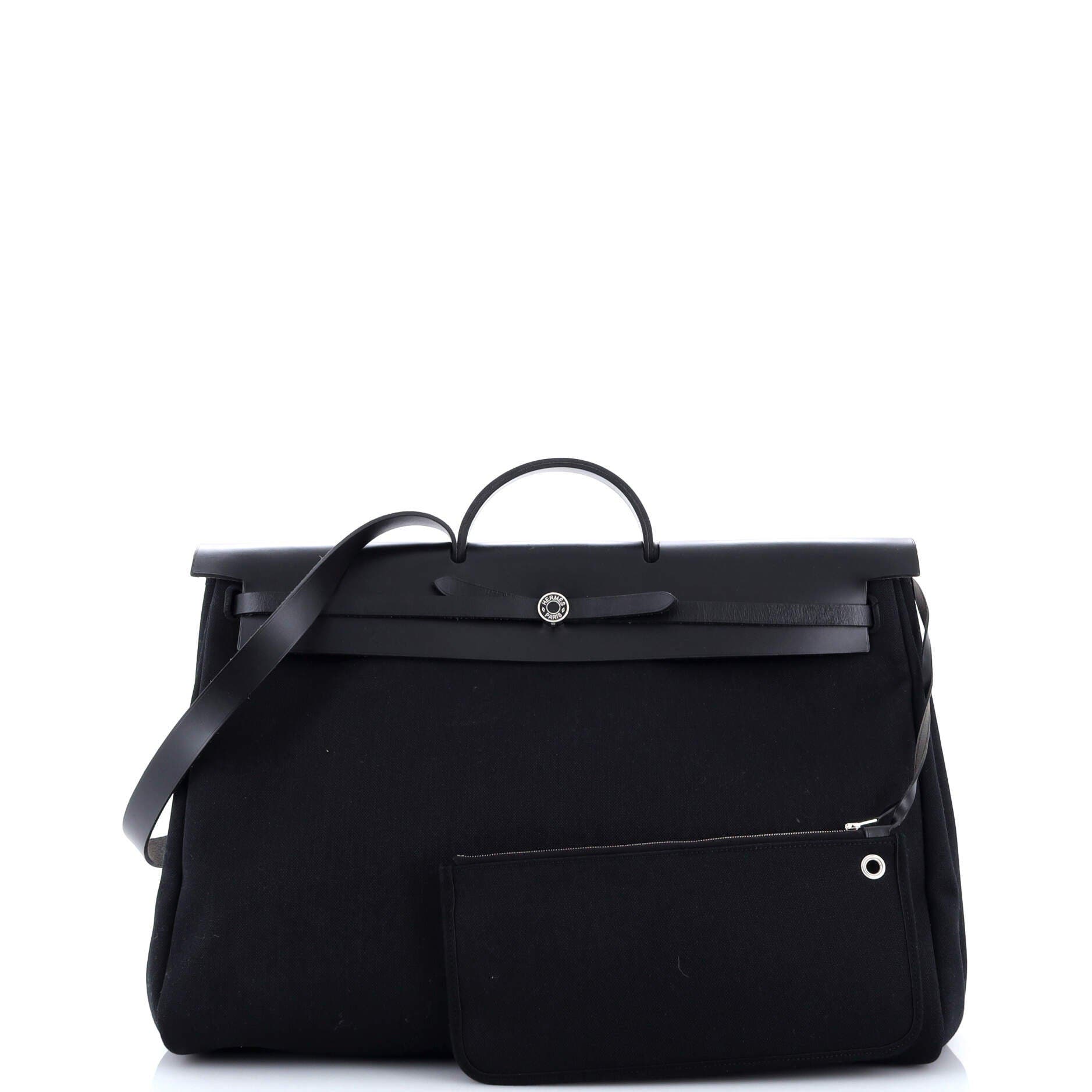 Pre-Owned Hermes Herbag Zip Leather and Toile 50, Alternate, color, Noir