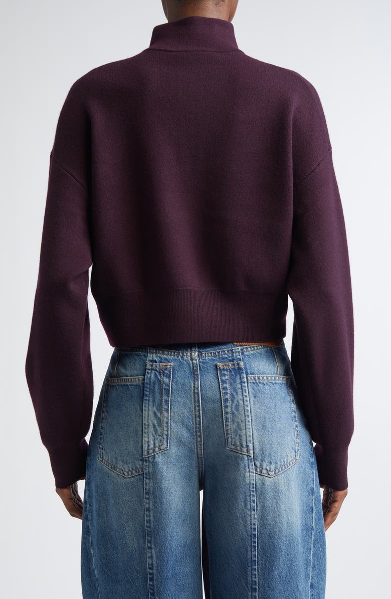 Victoria Beckham Merino Wool Blend Interlock Half Zip Sweater, Alternate, color, Merlot