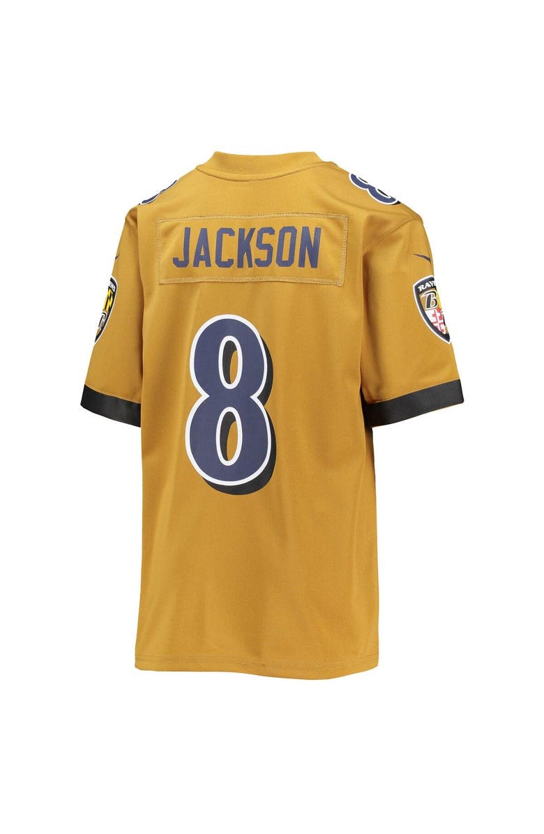 Nike Youth Nike Lamar Jackson Gold Baltimore Ravens Inverted Team Game Jersey, Alternate, color, 