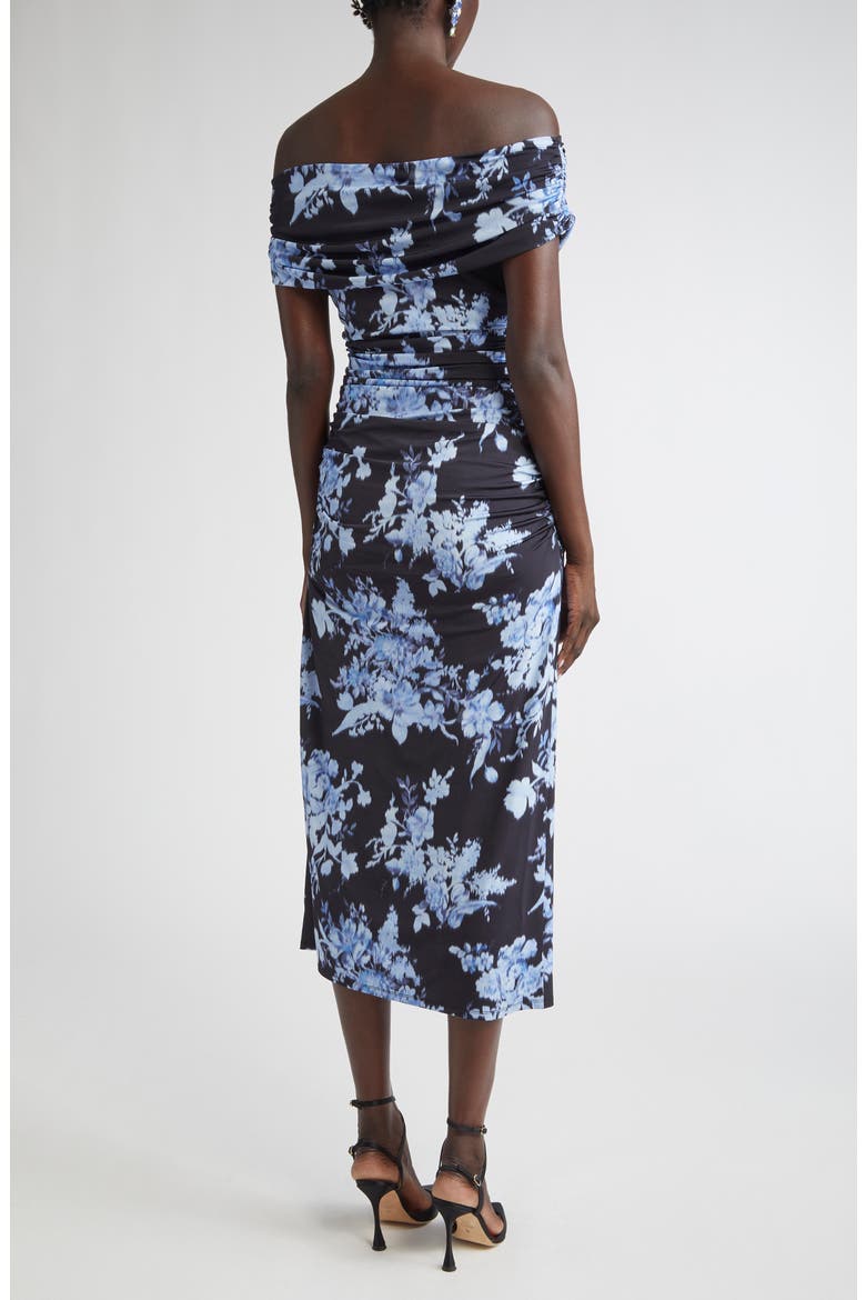Floral Print Ruched Off the Shoulder Jersey Gown, Alternate, color, MIDNIGHT MULTI