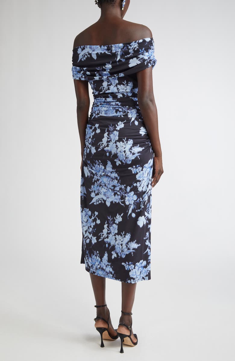 Carolina Herrera Floral Print Ruched Off the Shoulder Jersey Gown, Alternate, color, Midnight Multi