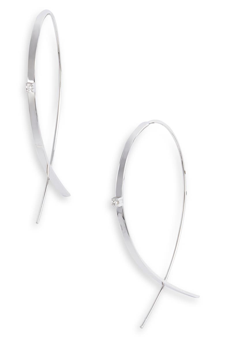 14K Gold Small Flat Upside Down Diamond Hoop Earrings, Main, color, D0.04GHSI1 14KWG