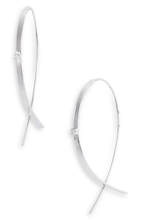 14K Gold Small Flat Upside Down Diamond Hoop Earrings
