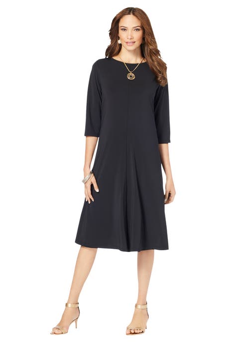 Plus Size 3/4 Sleeve Boatneck Swing Dress