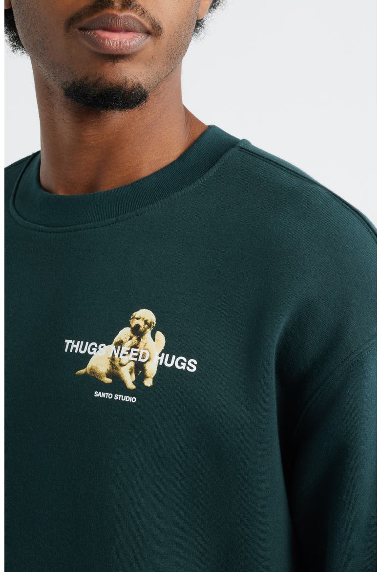Thugs Need Hugs Graphic Sweatshirt, Alternate, color, PINE