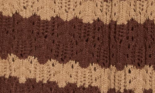 Ellen Tracy Stripe Short Sleeve Pointelle Cardigan In Brown